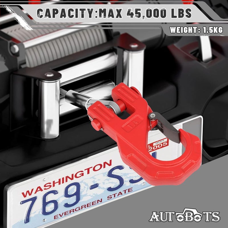 AUTOBOTS 3/8" Winch Hook Heavy Duty, Max 20 Ton (45,000 Lbs), Forged Steel ATV Winch Hook with Safety Latch, Tow Hook for Synthetic Rope Winch Cable ATV UTV Red - Image 3